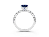 White gold Princess Cut Blue Sapphire Solitaire with Side Stones on a Pavé Band and Four-Prong Setting_3
