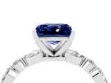 White gold Princess Cut Blue Sapphire Solitaire with Side Stones on a Pavé Band and Four-Prong Setting_4