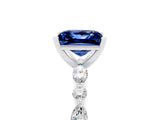 White gold Princess Cut Blue Sapphire Solitaire with Side Stones on a Pavé Band and Four-Prong Setting_5