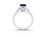 White gold Princess Cut Blue Sapphire Split Shank Engagement Ring with Pavé Band_3