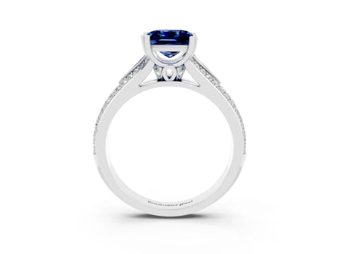 White gold Princess Cut Blue Sapphire Split Shank Engagement Ring with Pavé Band_3