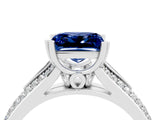 White gold Princess Cut Blue Sapphire Split Shank Engagement Ring with Pavé Band_4