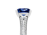 White gold Princess Cut Blue Sapphire Split Shank Engagement Ring with Pavé Band_5