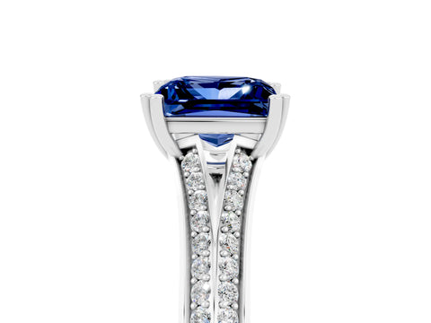 White gold Princess Cut Blue Sapphire Split Shank Engagement Ring with Pavé Band_5