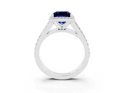 White gold Princess Cut Blue Sapphire Split Shank Halo Ring with Four-Prong Setting_63