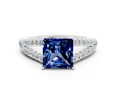 White gold Princess Cut Blue Sapphire Split Shank Pavé Engagement Ring with Four-Prong Setting_12