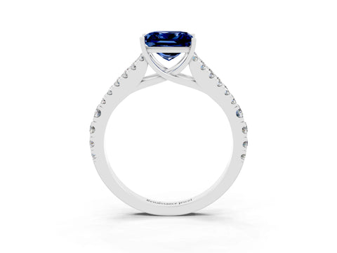 White gold Princess Cut Blue Sapphire Split Shank Pavé Engagement Ring with Four-Prong Setting_15