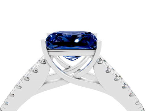 White gold Princess Cut Blue Sapphire Split Shank Pavé Engagement Ring with Four-Prong Setting_16
