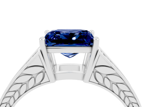 White gold Princess Cut Blue Sapphire Split Shank Ring with Pavé Band and Four-Prong Setting_4