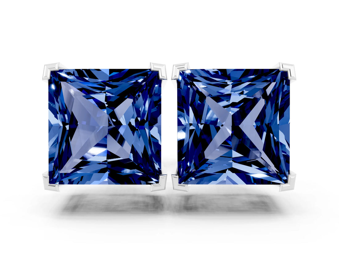 Silver 0.75 Carat Princess Blue Sapphire Stud Earrings
