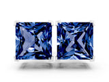 Silver 0.75 Carat Princess Blue Sapphire Stud Earrings
