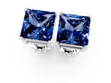 Silver 0.75 Carat Princess Blue Sapphire Stud Earrings