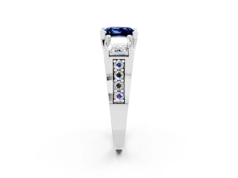 White gold Princess Cut Blue Sapphire Three-Stone Ring with Channel Set Band and Four-Prong Setting_2