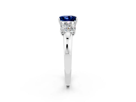 White gold Princess Cut Blue Sapphire Three-Stone Ring with Four-Prong Setting and Classic Band_2