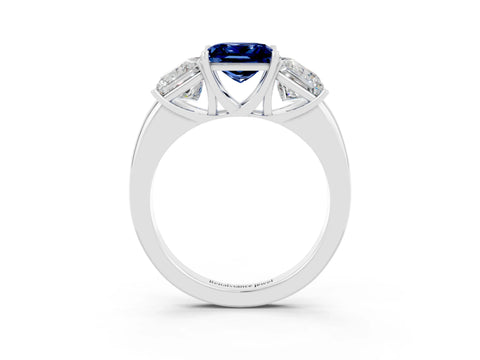 White gold Princess Cut Blue Sapphire Three-Stone Ring with Four-Prong Setting and Classic Band_3