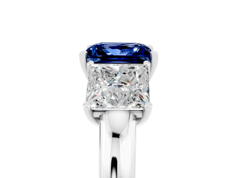 White gold Princess Cut Blue Sapphire Three-Stone Ring with Four-Prong Setting and Classic Band_5
