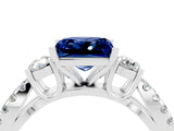 White gold Princess Cut Blue Sapphire Three-Stone Ring with Pavé Split Shank and Four-Prong Setting_4