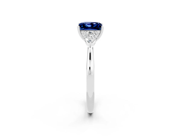 Platinum Princess Cut Blue Sapphire Three-Stone Ring with Pear  Side Stones and Prong Setting