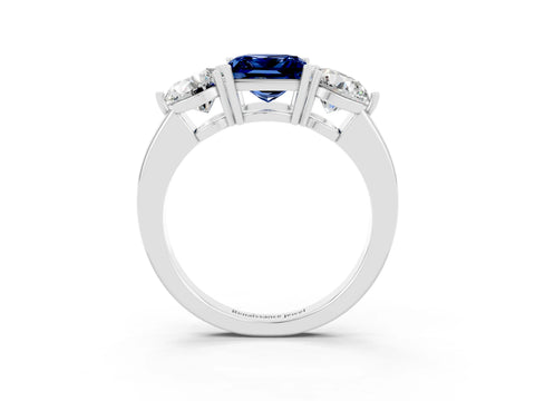 White gold Princess Cut Blue Sapphire Three-Stone Ring with Prong Setting and Classic Band_3
