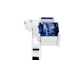 White gold Princess Cut Blue Sapphire Two-Stone Open Band Ring with Four-Prong Setting_11