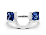 White gold Princess Cut Blue Sapphire Two-Stone Open Band Ring with Four-Prong Setting_6