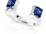White gold Princess Cut Blue Sapphire Two-Stone Open Band Ring with Four-Prong Setting_7