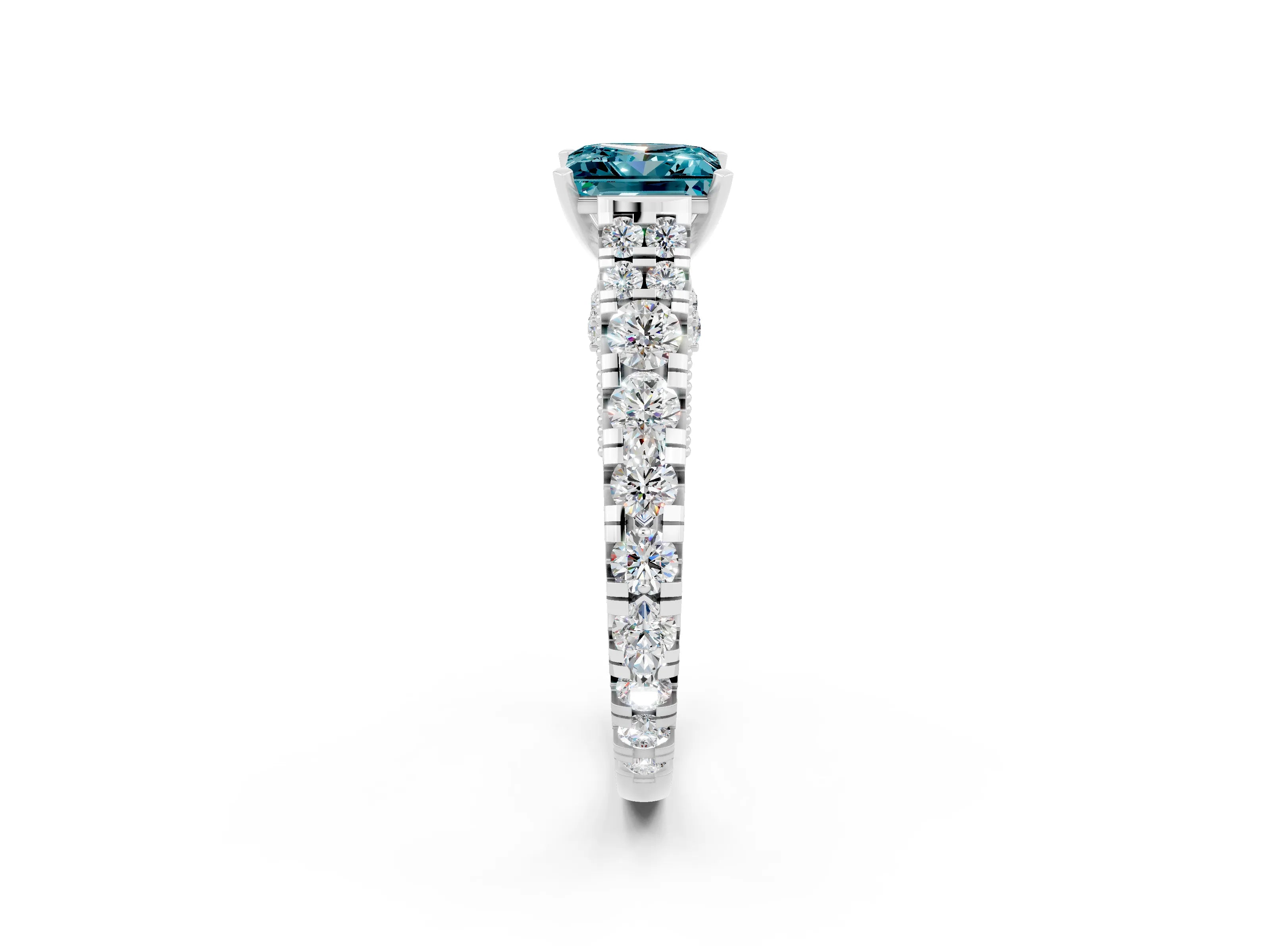 White gold Princess Cut Blue Topaz Classic Solitaire Ring with Pavé Band and Four-Prong Setting_2
