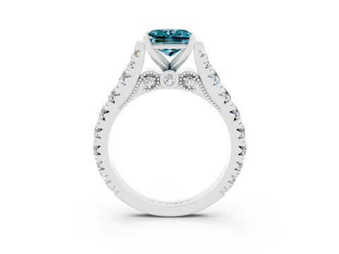 White gold Princess Cut Blue Topaz Classic Solitaire Ring with Pavé Band and Four-Prong Setting_3