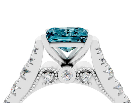 White gold Princess Cut Blue Topaz Classic Solitaire Ring with Pavé Band and Four-Prong Setting_4