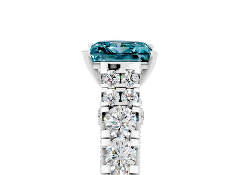 White gold Princess Cut Blue Topaz Classic Solitaire Ring with Pavé Band and Four-Prong Setting_5