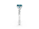 White gold Princess Cut Blue Topaz Cluster Side Stone Solitaire Ring with Prong Setting_26