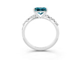 White gold Princess Cut Blue Topaz Cluster Side Stone Solitaire Ring with Prong Setting_27