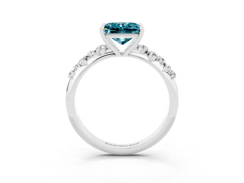 White gold Princess Cut Blue Topaz Cluster Side Stone Solitaire Ring with Prong Setting_27