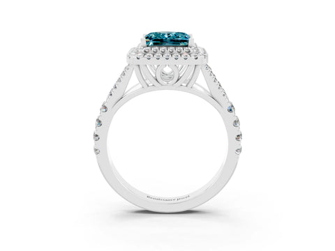 White gold Princess Cut Blue Topaz Double Halo Ring with Split Shank and Prong Setting_65