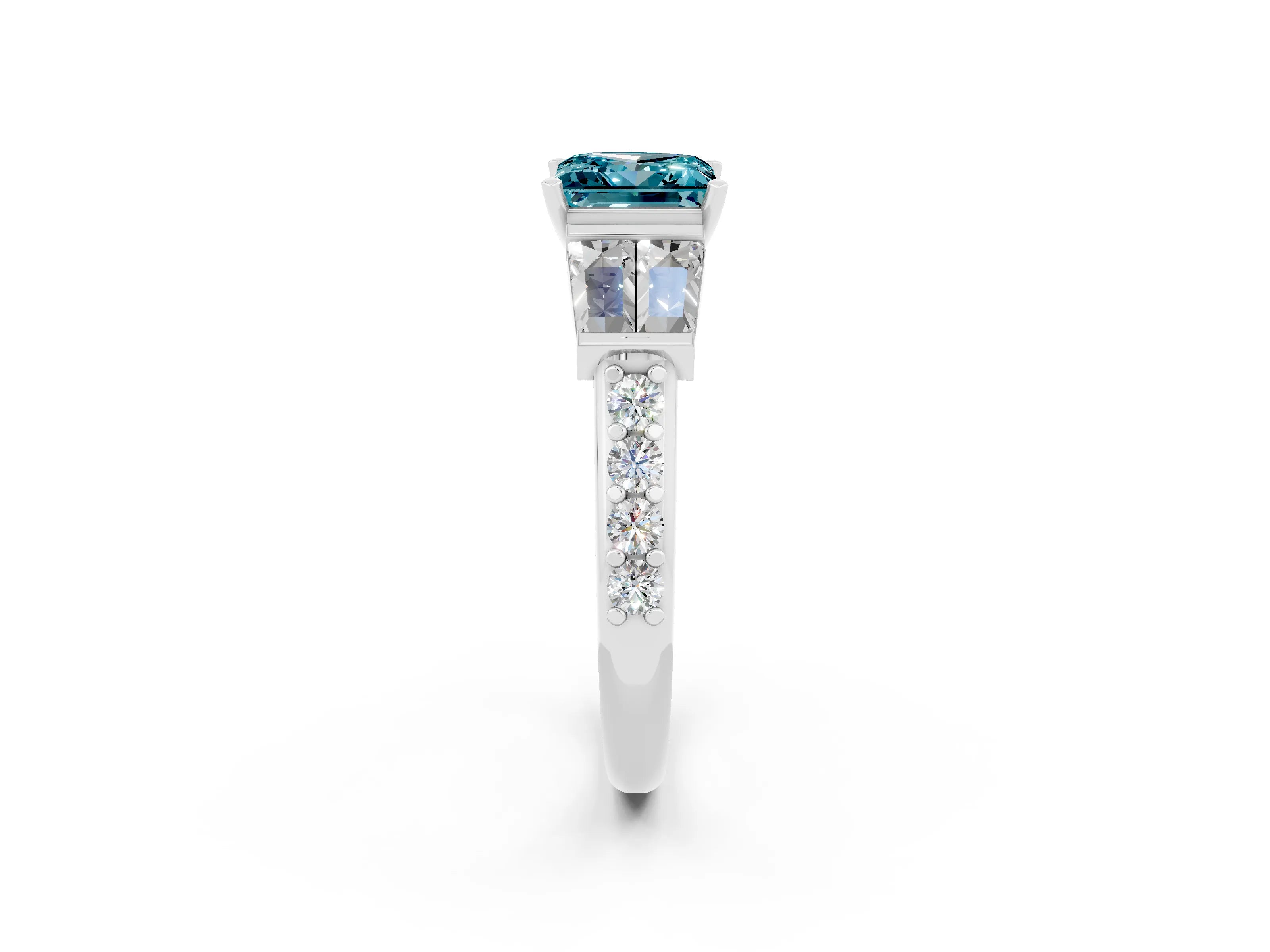 White gold Princess Cut Blue Topaz Engagement Ring with Baguette Side Stones and Channel Set Band_2