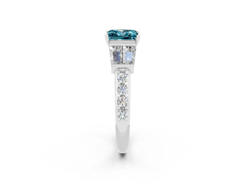 White gold Princess Cut Blue Topaz Engagement Ring with Baguette Side Stones and Channel Set Band_2