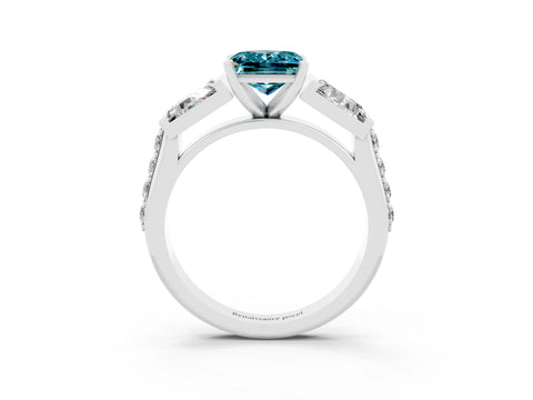 White gold Princess Cut Blue Topaz Engagement Ring with Baguette Side Stones and Channel Set Band_3