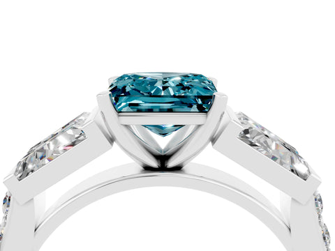 White gold Princess Cut Blue Topaz Engagement Ring with Baguette Side Stones and Channel Set Band_4