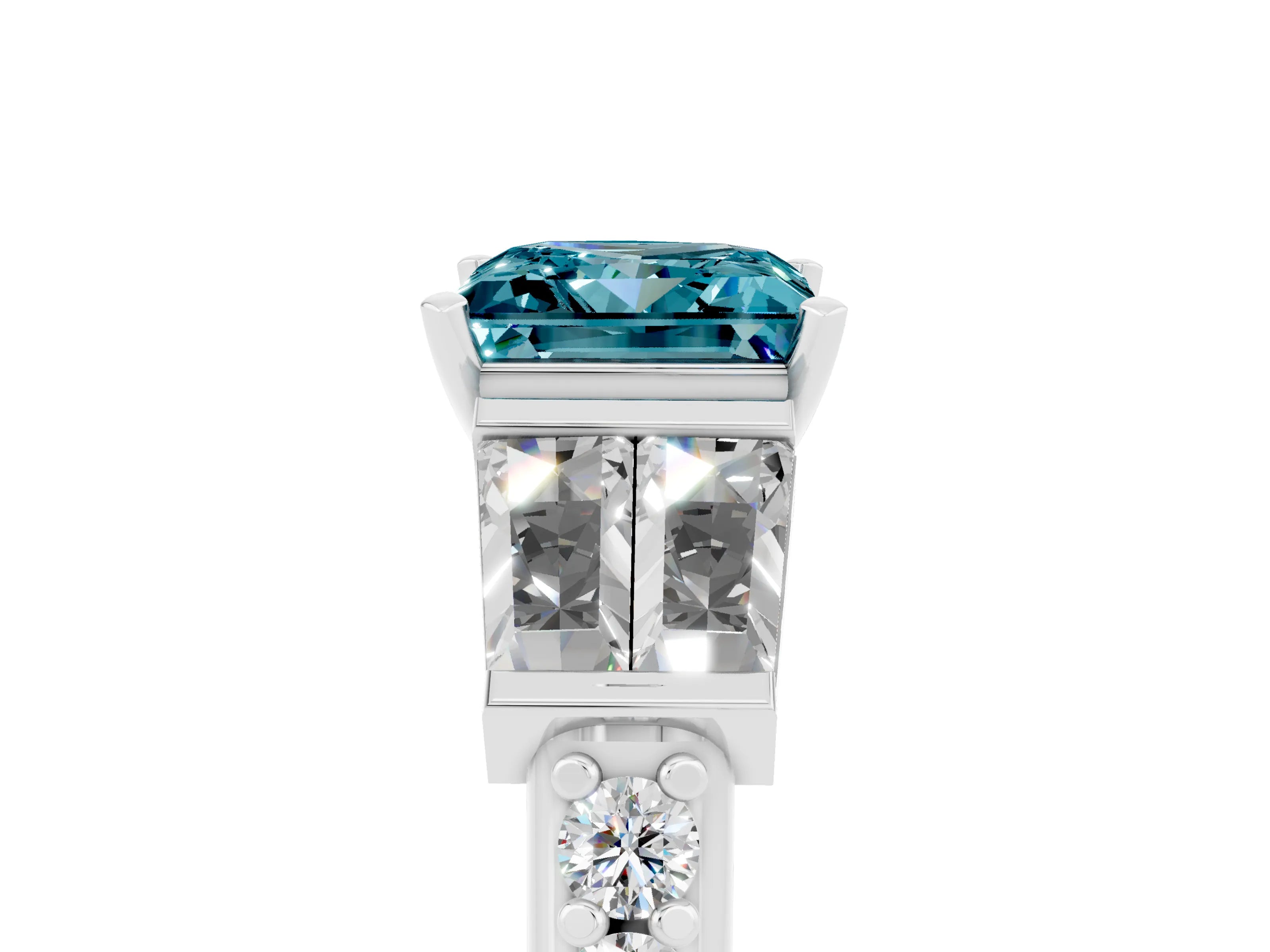 White gold Princess Cut Blue Topaz Engagement Ring with Baguette Side Stones and Channel Set Band_5