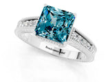 White gold Princess Cut Blue Topaz Engagement Ring with Milgrain Channel Set Band and Prong Setting_1