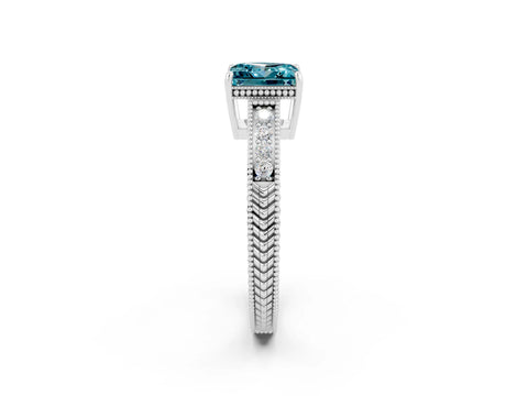 White gold Princess Cut Blue Topaz Engagement Ring with Milgrain Channel Set Band and Prong Setting_2