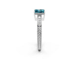 White gold Princess Cut Blue Topaz Engagement Ring with Milgrain Channel Set Band and Prong Setting_2