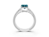 White gold Princess Cut Blue Topaz Engagement Ring with Milgrain Channel Set Band and Prong Setting_3