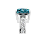 White gold Princess Cut Blue Topaz Engagement Ring with Milgrain Channel Set Band and Prong Setting_5