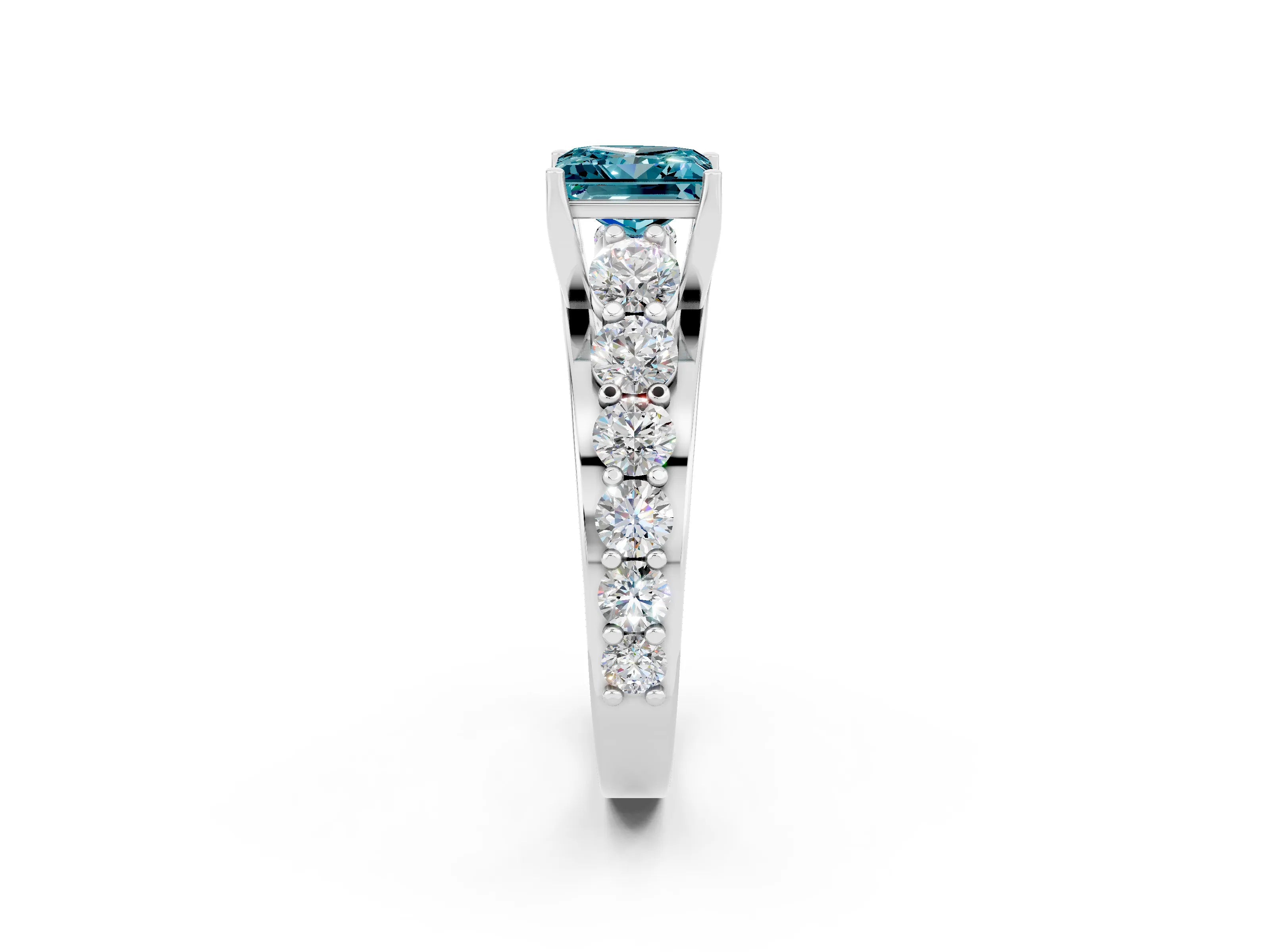 White gold Princess Cut Blue Topaz Engagement Ring with Pavé Band and Four-Prong Setting_2