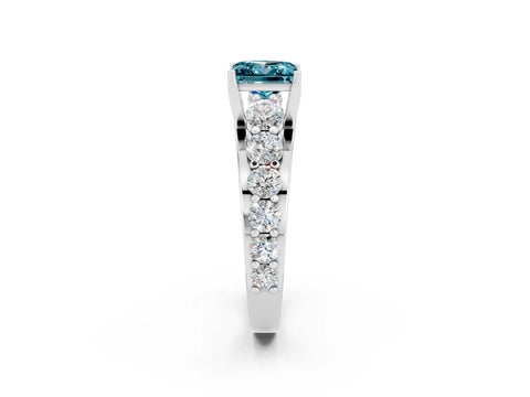 White gold Princess Cut Blue Topaz Engagement Ring with Pavé Band and Four-Prong Setting_2