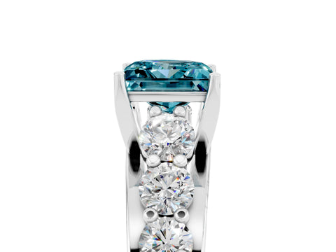 White gold Princess Cut Blue Topaz Engagement Ring with Pavé Band and Four-Prong Setting_5