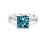 White gold Princess Cut Blue Topaz Engagement Ring with Side Stone Accents and Four-Prong Setting_39