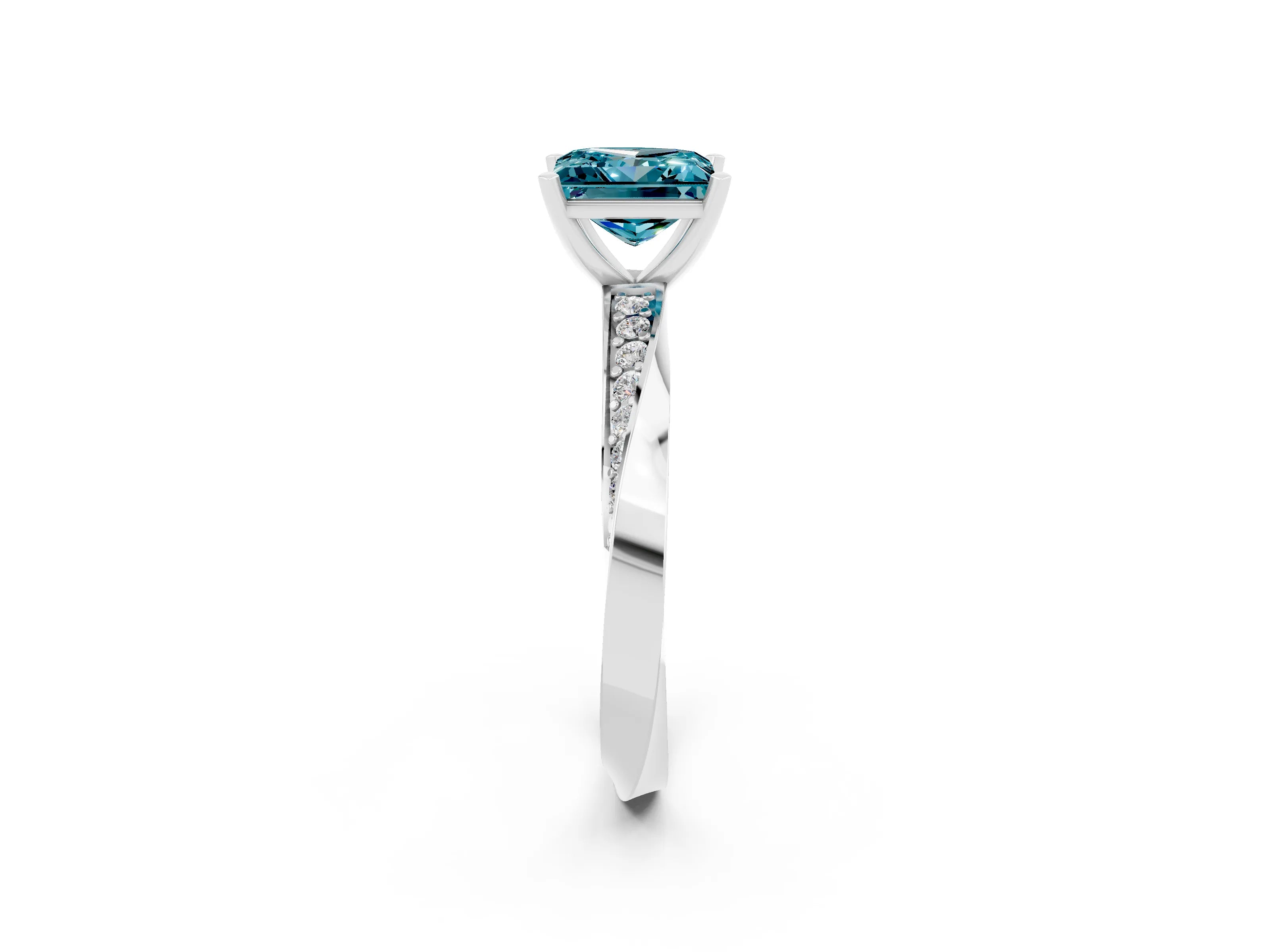 White gold Princess Cut Blue Topaz Engagement Ring with Side Stone Accents and Four-Prong Setting_41