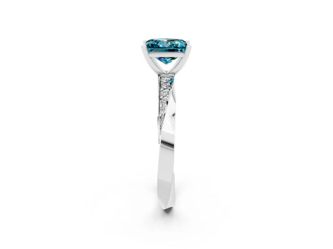 White gold Princess Cut Blue Topaz Engagement Ring with Side Stone Accents and Four-Prong Setting_41